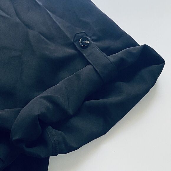 Bloom Chic Tunic Top Plus Size 28 Black Button Up Roll Tab Sleeves Satin NEW - Picture 3 of 9